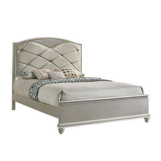 Vala King Bed, Faux Leather Headboard, Grid Tufted, Acrylic Accents, Taupe By Casagear Home