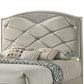 Vala Queen Bed Faux Leather Headboard Grid Tufted Acrylic Accents Taupe By Casagear Home BM307322