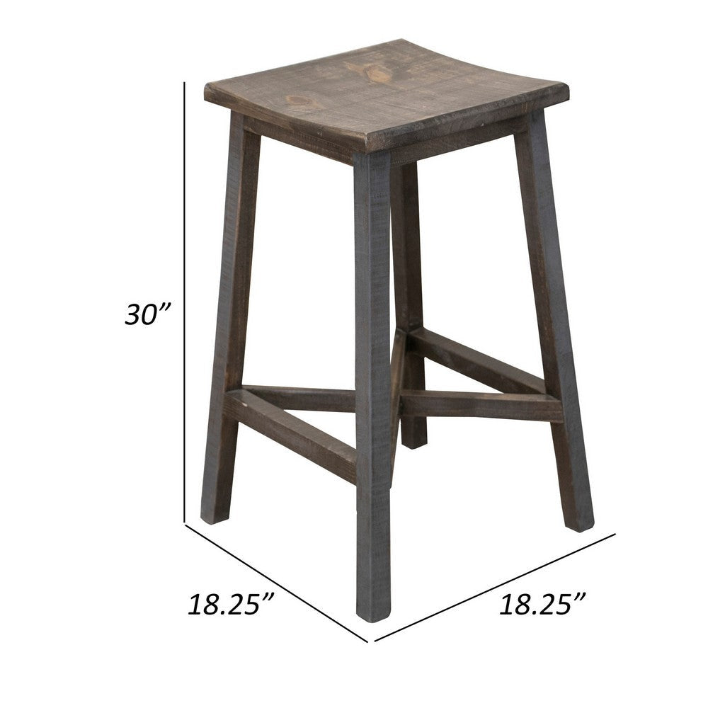 Linn 30 Inch Barstool Set of 2 Square Curved Seat Solid Gray Brown Wood By Casagear Home BM307371