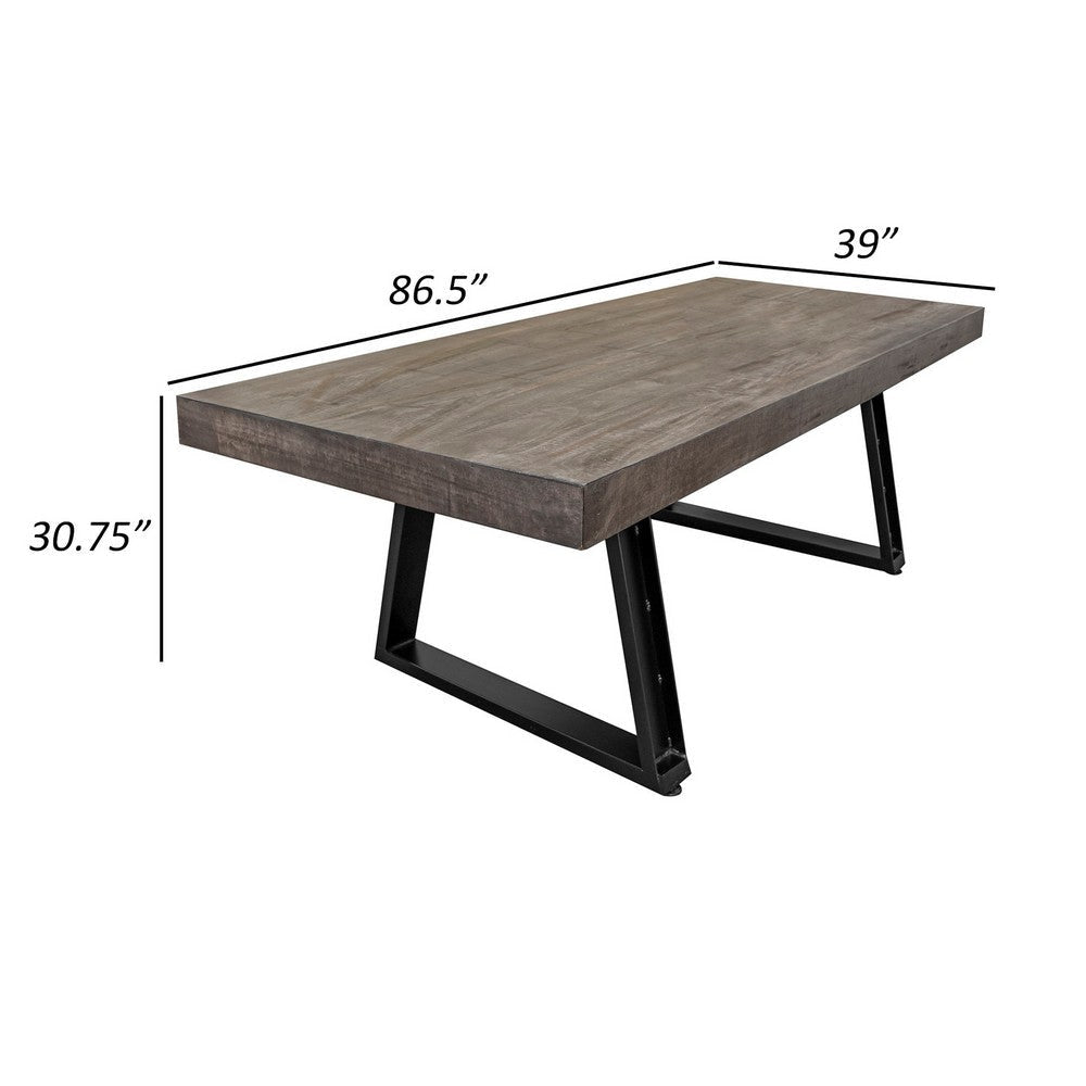 Zoro 87 Inch Dining Table Rectangular Black Iron Sled Solid Gray Wood By Casagear Home BM307372