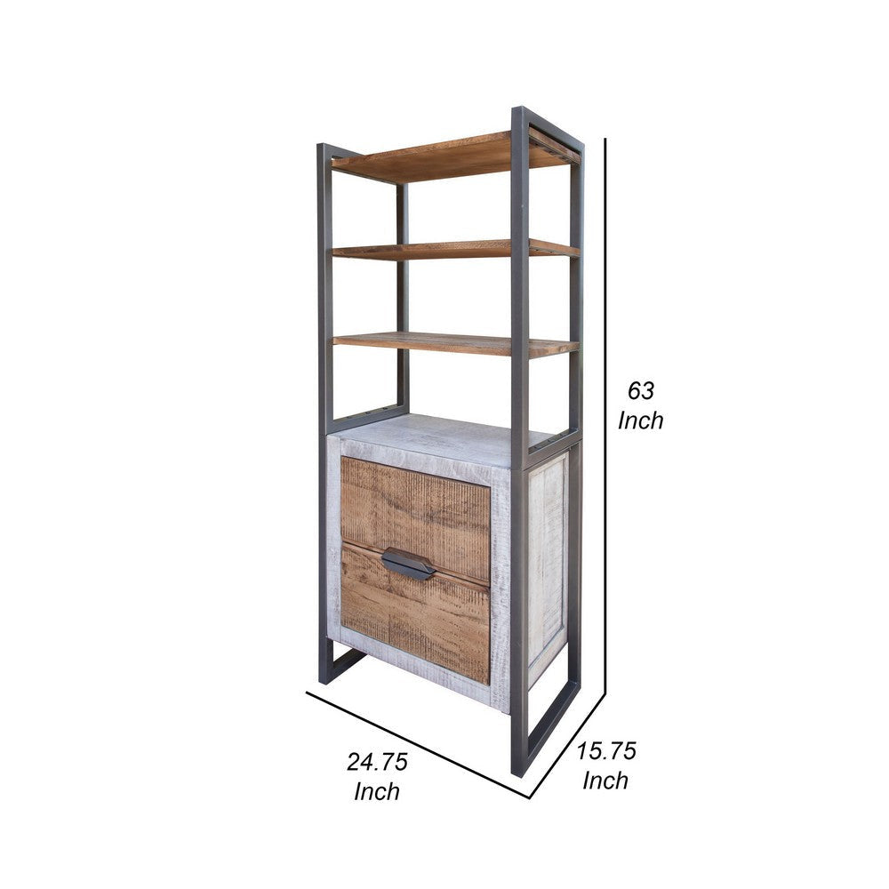 Dome 70 Inch Bookcase 2 Drawers 3 Shelves Iron Handles Solid Brown Wood By Casagear Home BM307375