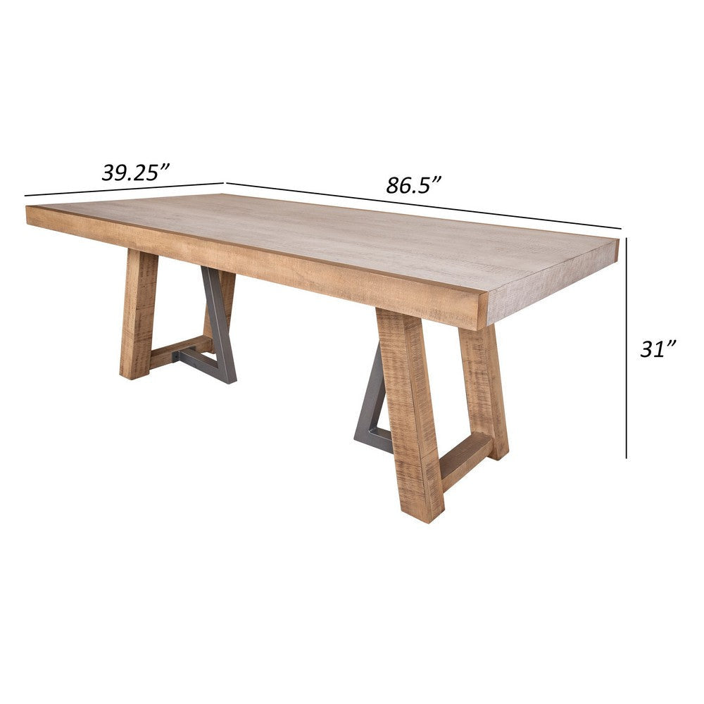 Dome 87 Inch Dining Table Brown Wood Rectangular Oak Veneer Mango Wood By Casagear Home BM307377