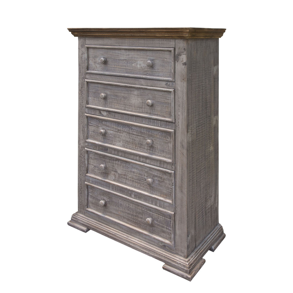 Zen 54 Inch Tall Dresser Chest 5 Drawers Dual Tone Gray Brown Pine Wood By Casagear Home BM307378