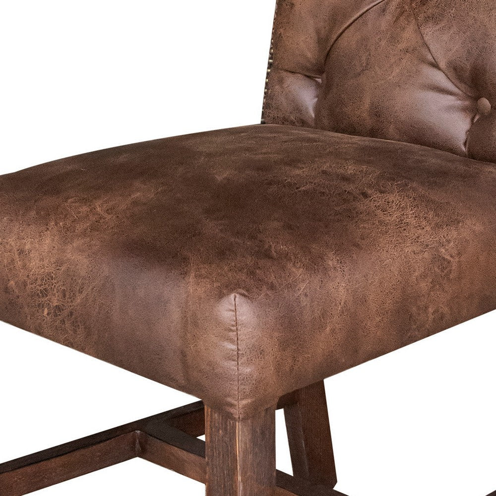 Maye 21 Inch Dining Chair Brown Faux Leather Button Tufted Solid Wood By Casagear Home BM307382