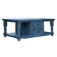 Genie 50 Inch Cocktail Coffee Table 4 Drawers Shelves Blue Pine Wood By Casagear Home BM307385