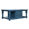 Genie 50 Inch Cocktail Coffee Table 4 Drawers Shelves Blue Pine Wood By Casagear Home BM307385