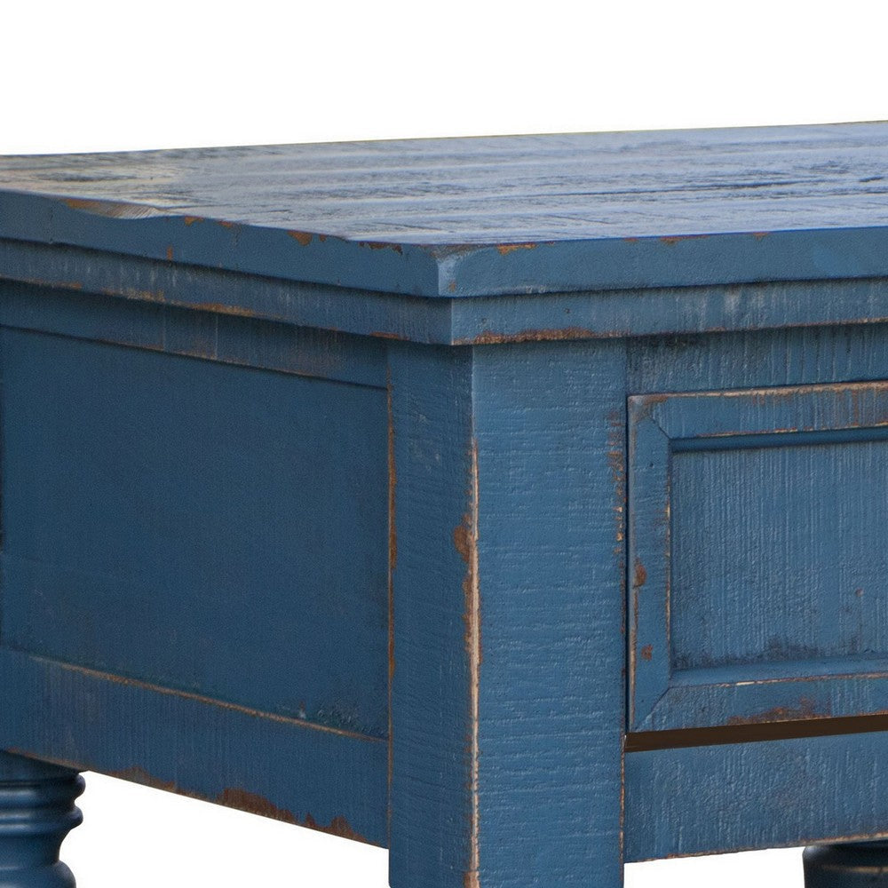 Genie 26 Inch End Table 1 Drawer Open Shelf Dark Blue Solid Pine Wood By Casagear Home BM307387