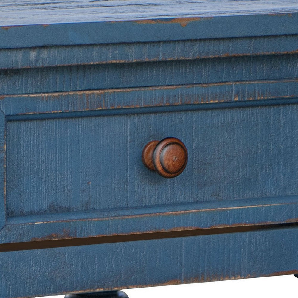 Genie 26 Inch End Table 1 Drawer Open Shelf Dark Blue Solid Pine Wood By Casagear Home BM307387