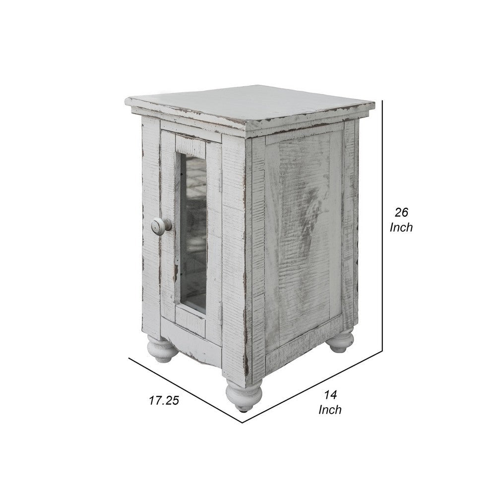 Genie 26 Inch Chairside Table 1 Door Turned Legs White Solid Mango Wood By Casagear Home BM307392