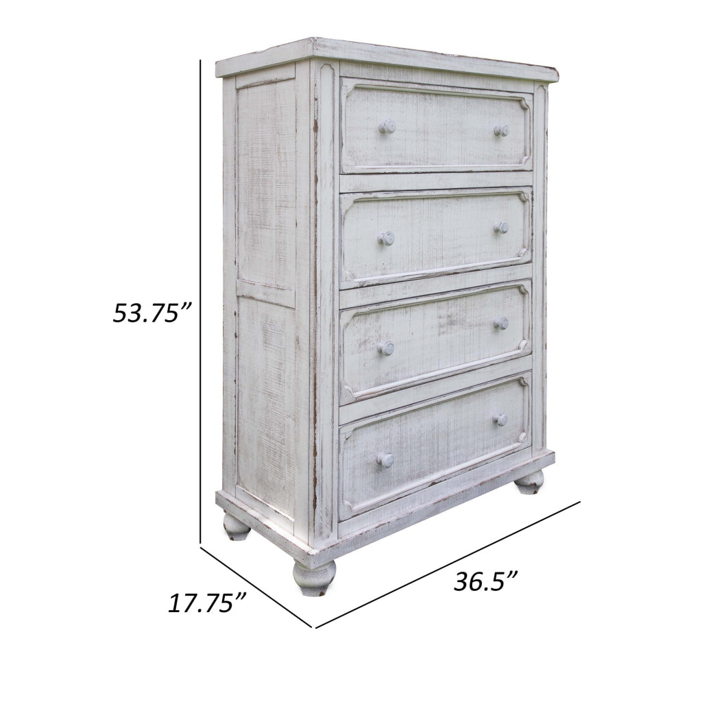 Genie 54 Inch Tall Dresser Chest 4 Drawers White Solid Mango Wood By Casagear Home BM307393