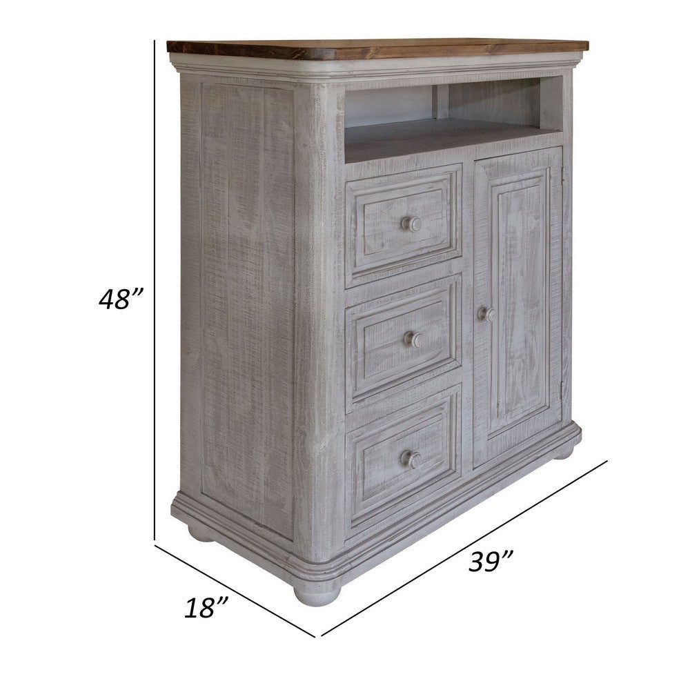 Fin 48 Inch Tall Dresser Chest 3 Drawers 1 Door Brown Gray Pine Wood By Casagear Home BM307396