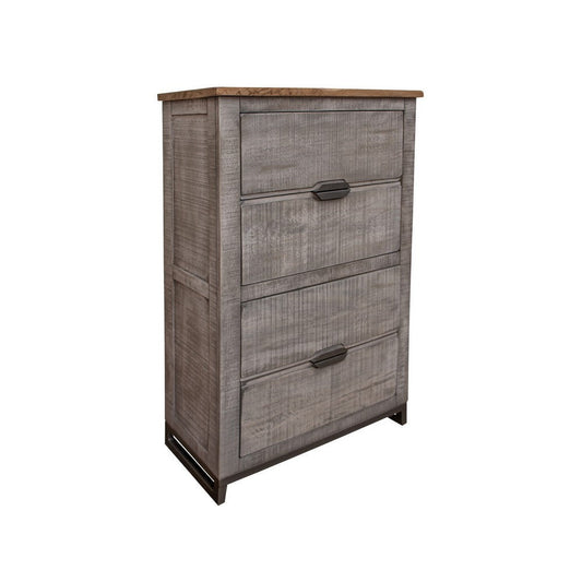 Dome 54 Inch Tall Dresser Chest, 4 Drawers, 1 Shelf, Metal, Gray Mango Wood By Casagear Home