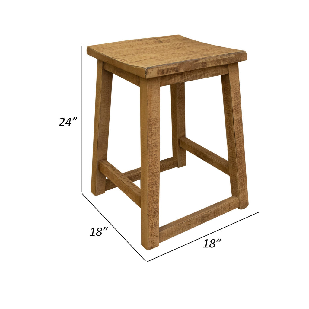 Dome 24 Inch Counter Height Stool Curved Seat Natural Brown Mango Wood By Casagear Home BM307409