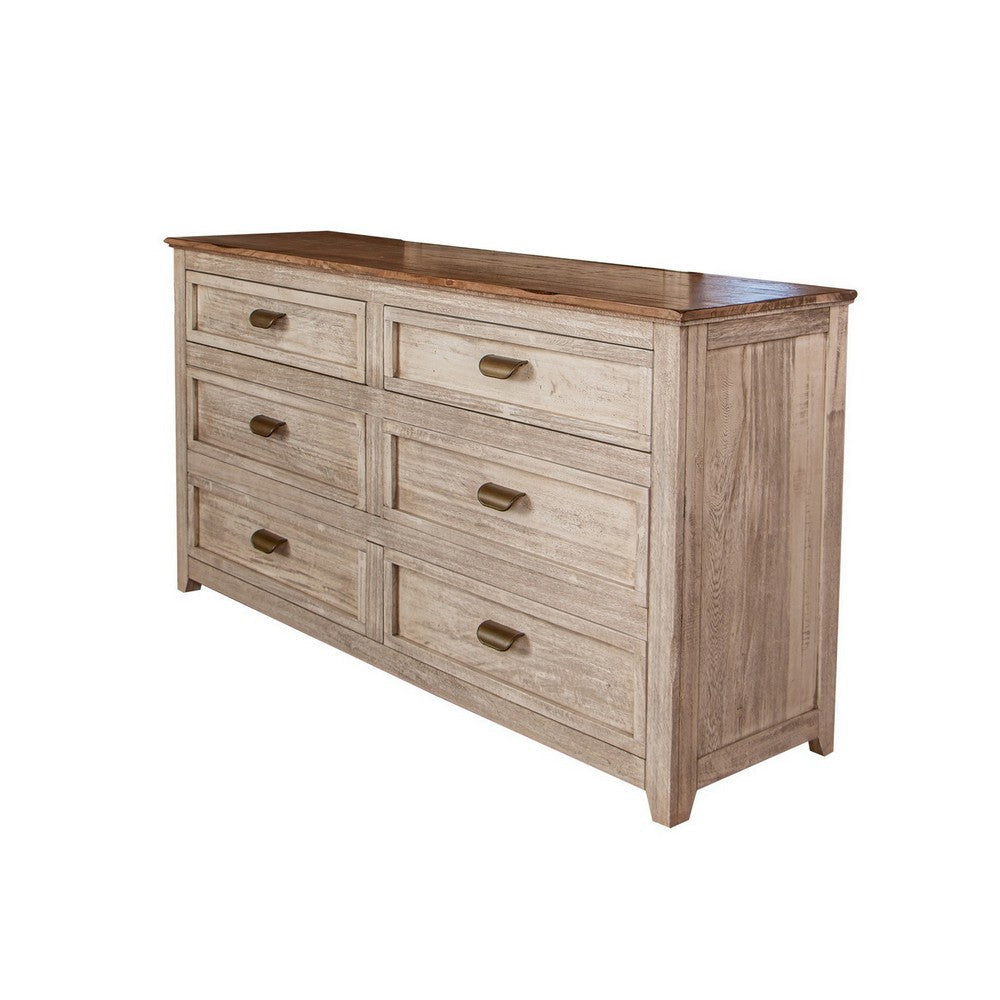 Kohl 70 Inch Dresser 6 Drawer Dual Tone Brown and Cream Mango Wood By Casagear Home BM307413