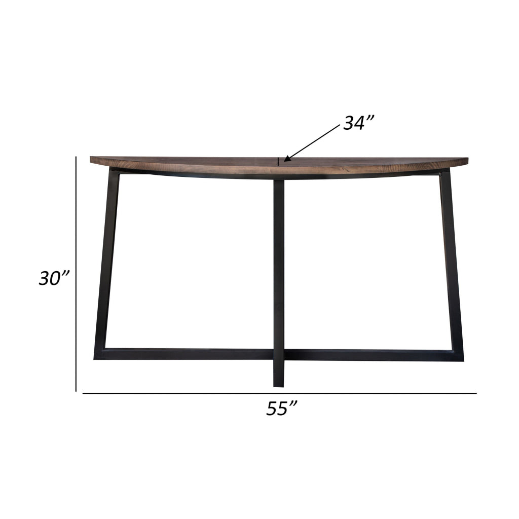 Rome 55 Inch Sofa Table Black Wrought Iron Base Brown Solid Pine Wood By Casagear Home BM307417