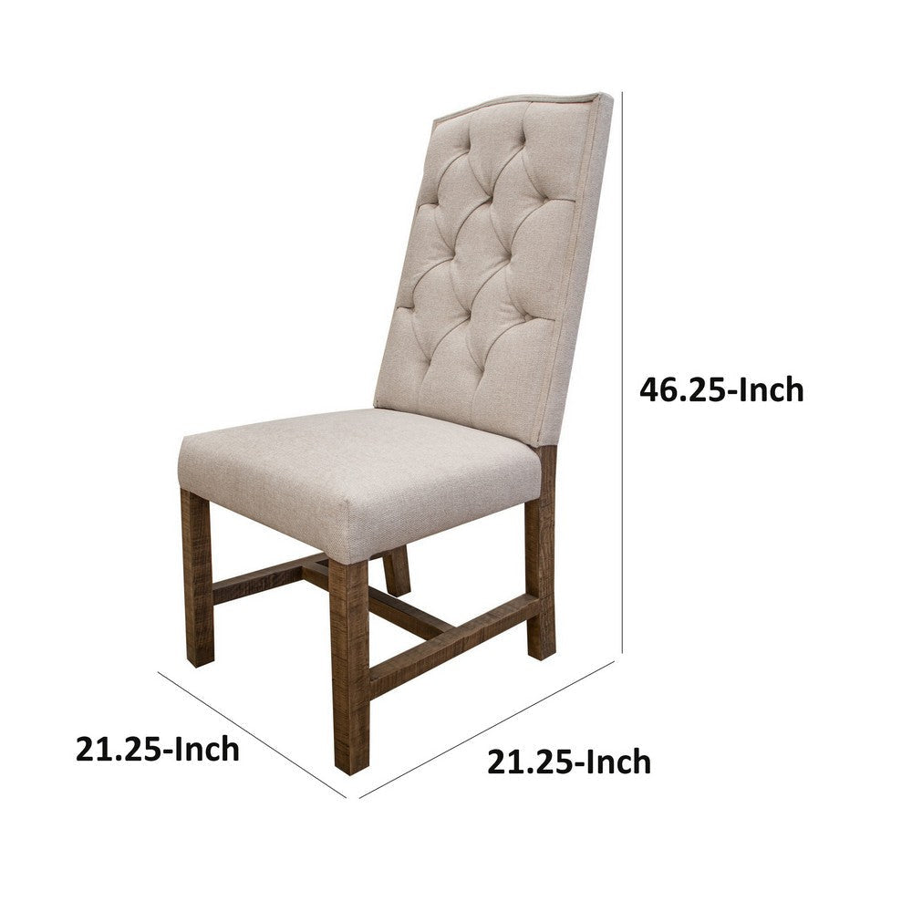 Genie 21 Inch Dining Chair Set of 2 Ivory Polyester Solid Brown Wood By Casagear Home BM307433