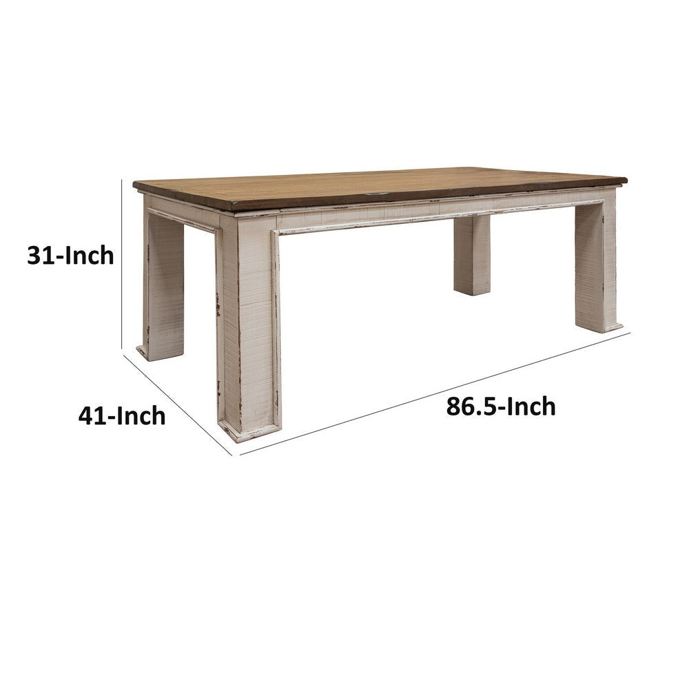 Genie 87 Inch Dining Table Floated Top Dual Tone Brown Ivory Mango Wood By Casagear Home BM307434