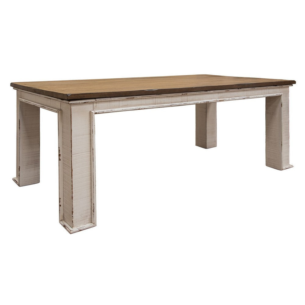 Genie 87 Inch Dining Table, Floated Top, Dual Tone Brown Ivory Mango Wood By Casagear Home