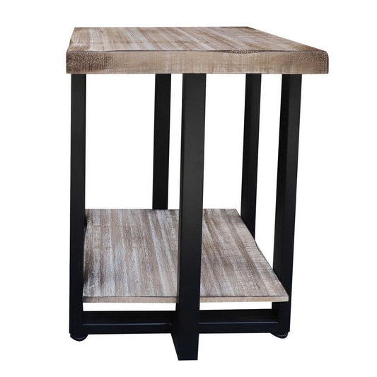 Nijo 26 Inch Side End Table, Mango Wood, Distressed Sand Brown Finish  By Casagear Home