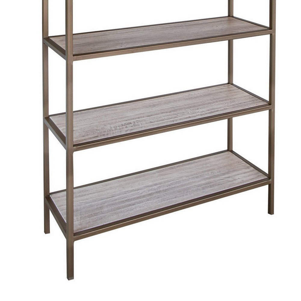 Kohl 72 Inch Standing Bookcase Arch Metal Frame 5 Shelves Mango Wood By Casagear Home BM307443