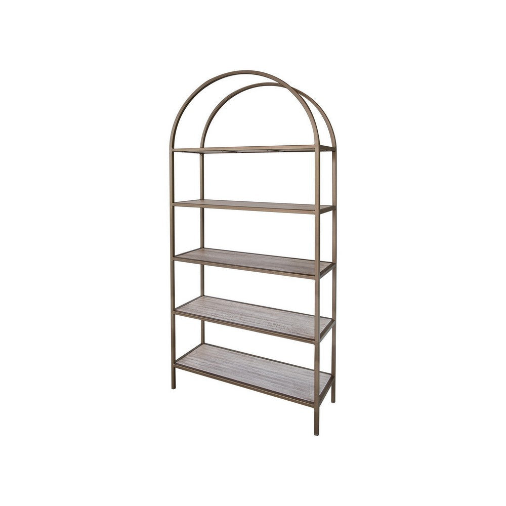 Kohl 72 Inch Standing Bookcase, Arch Metal Frame, 5 Shelves, Mango Wood By Casagear Home