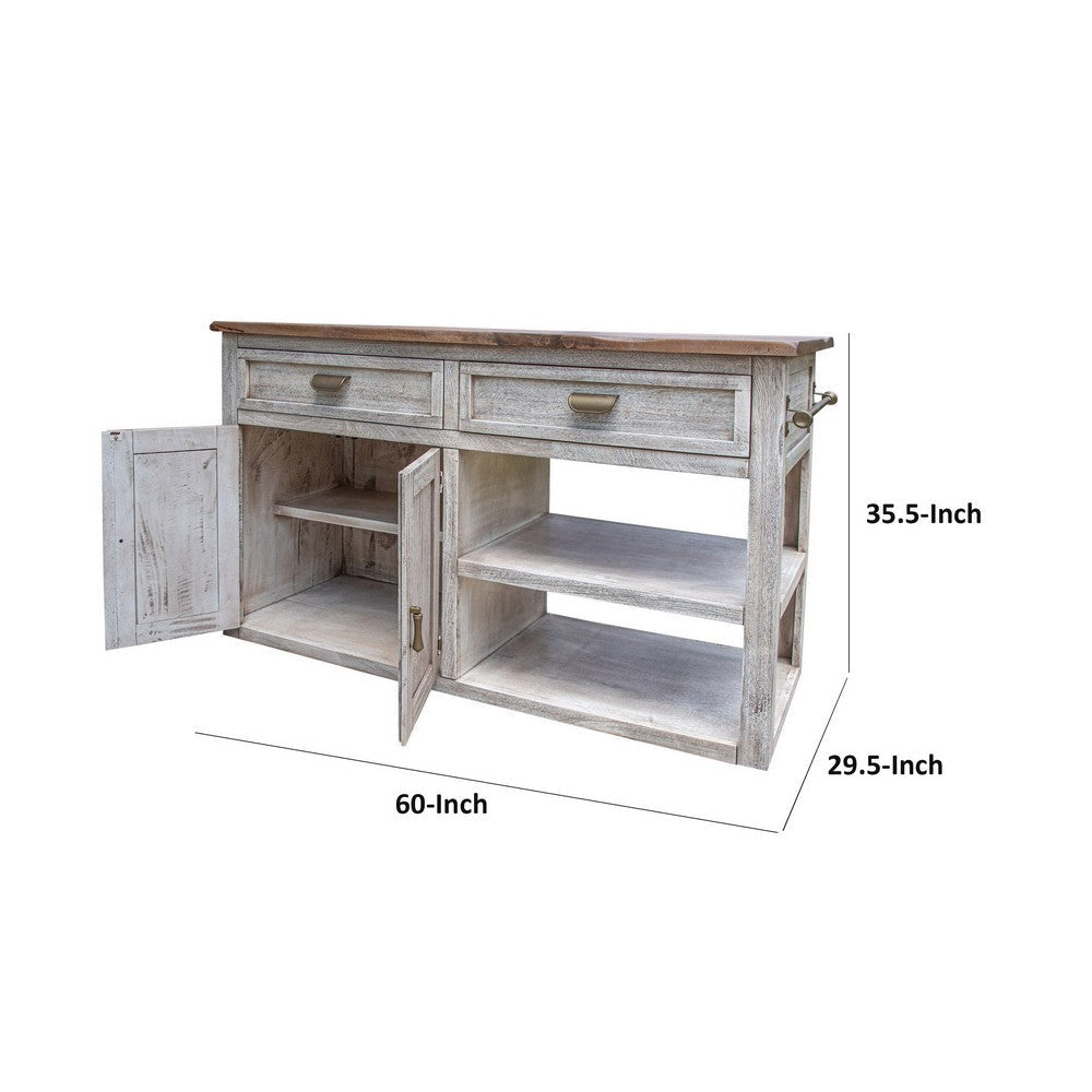 Kohl 60 Inch Kitchen Island Cabinet Open and Concealed Shelving Gray By Casagear Home BM307444