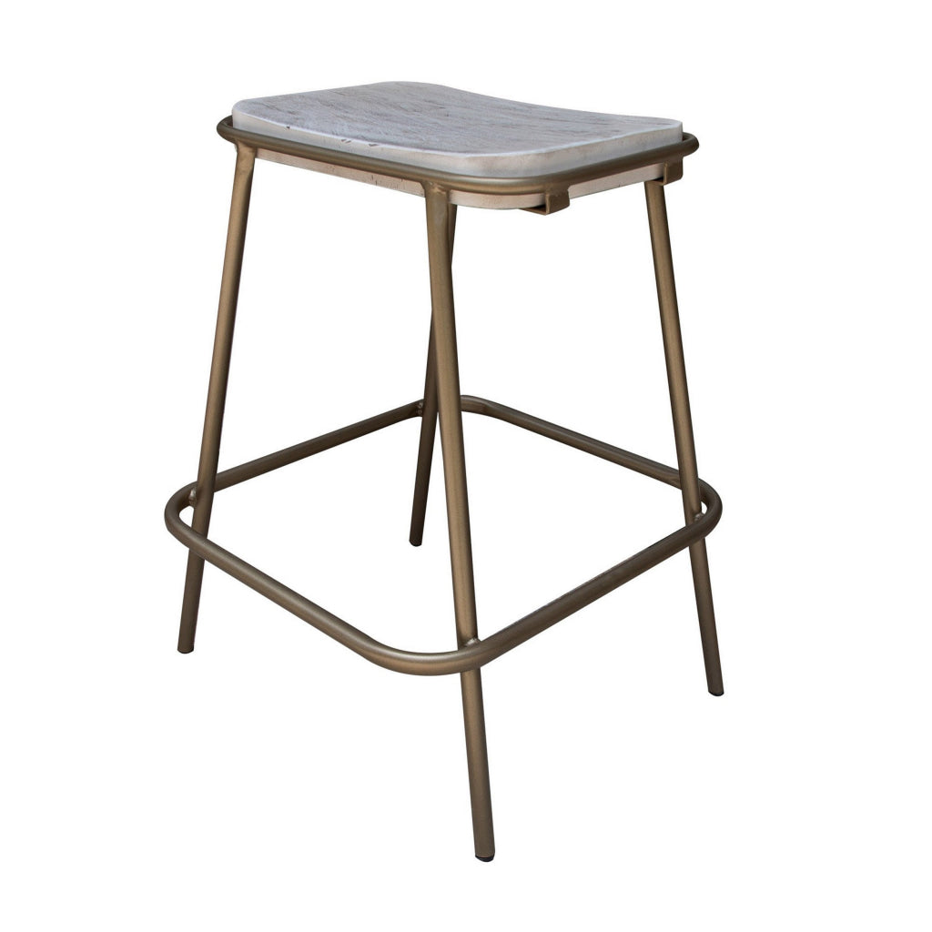 Kohl 25 Inch Counter Stool Mango Wood Seating Antique Gold Metal Frame By Casagear Home BM307445