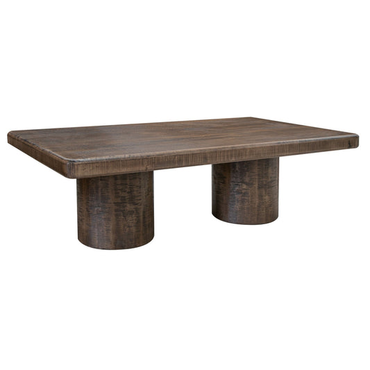 Ino 50 Inch Coffee Table, Mango Wood, Rustic Brown, Round Pedestal Stand  By Casagear Home