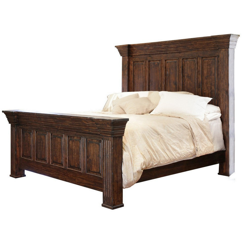 Abi King Size Bed Pine Wood Classic Molded Frame Design Rich Brown By Casagear Home BM307455