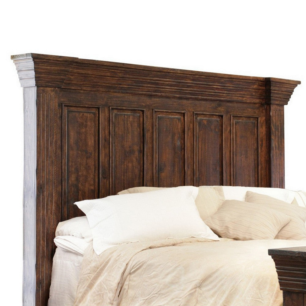 Abi King Size Bed Pine Wood Classic Molded Frame Design Rich Brown By Casagear Home BM307455