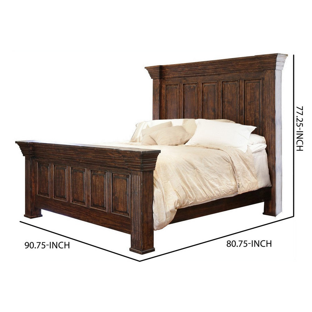 Abi King Size Bed Pine Wood Classic Molded Frame Design Rich Brown By Casagear Home BM307455