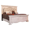 Belo Queen Bed, Pine Wood, Beige Upholstered Headboard, Distressed White By Casagear Home