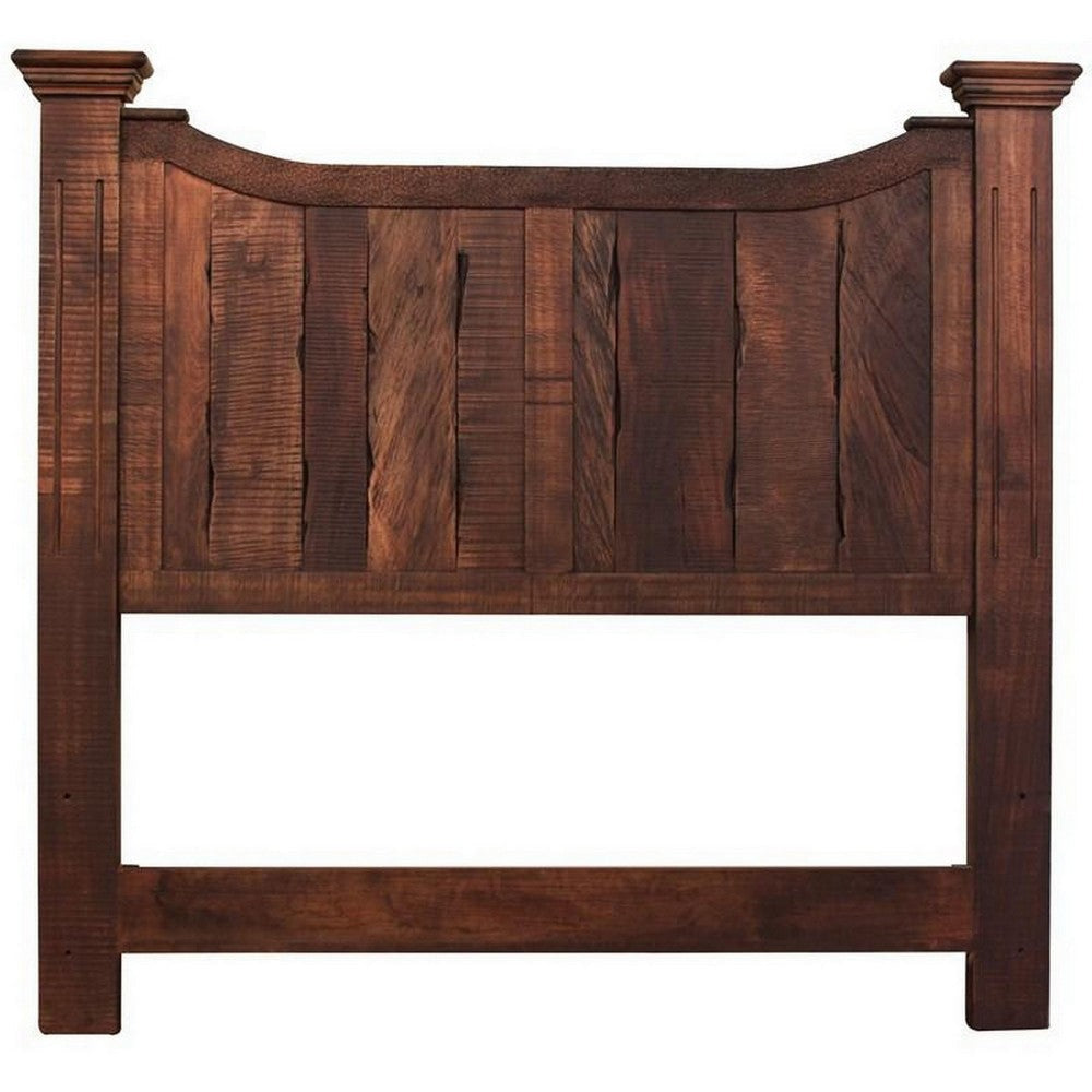 Bry Queen Size Bed Pine and Mango Wood Panel Headboard Rustic Brown By Casagear Home BM307462