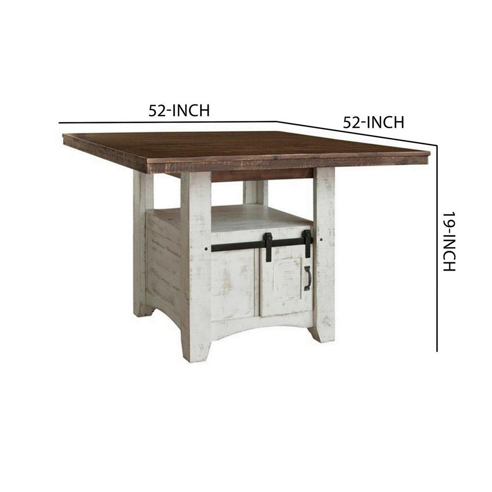 52 Inch Counter Height Table Brown Top Antique White Base Open Shelf By Casagear Home BM307463