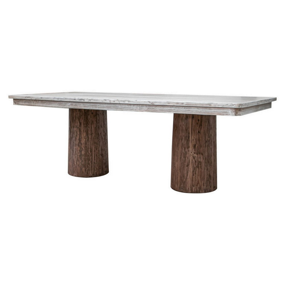 Kohl 87 Inch Dining Table Rectangular Double Pedestal Base Cream Brown By Casagear Home BM307469