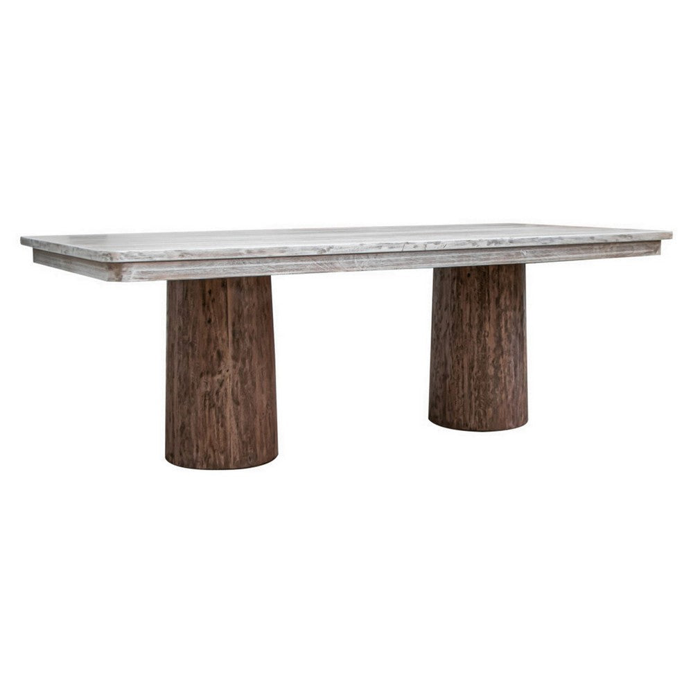 Kohl 87 Inch Dining Table, Rectangular, Double Pedestal Base, Cream, Brown By Casagear Home