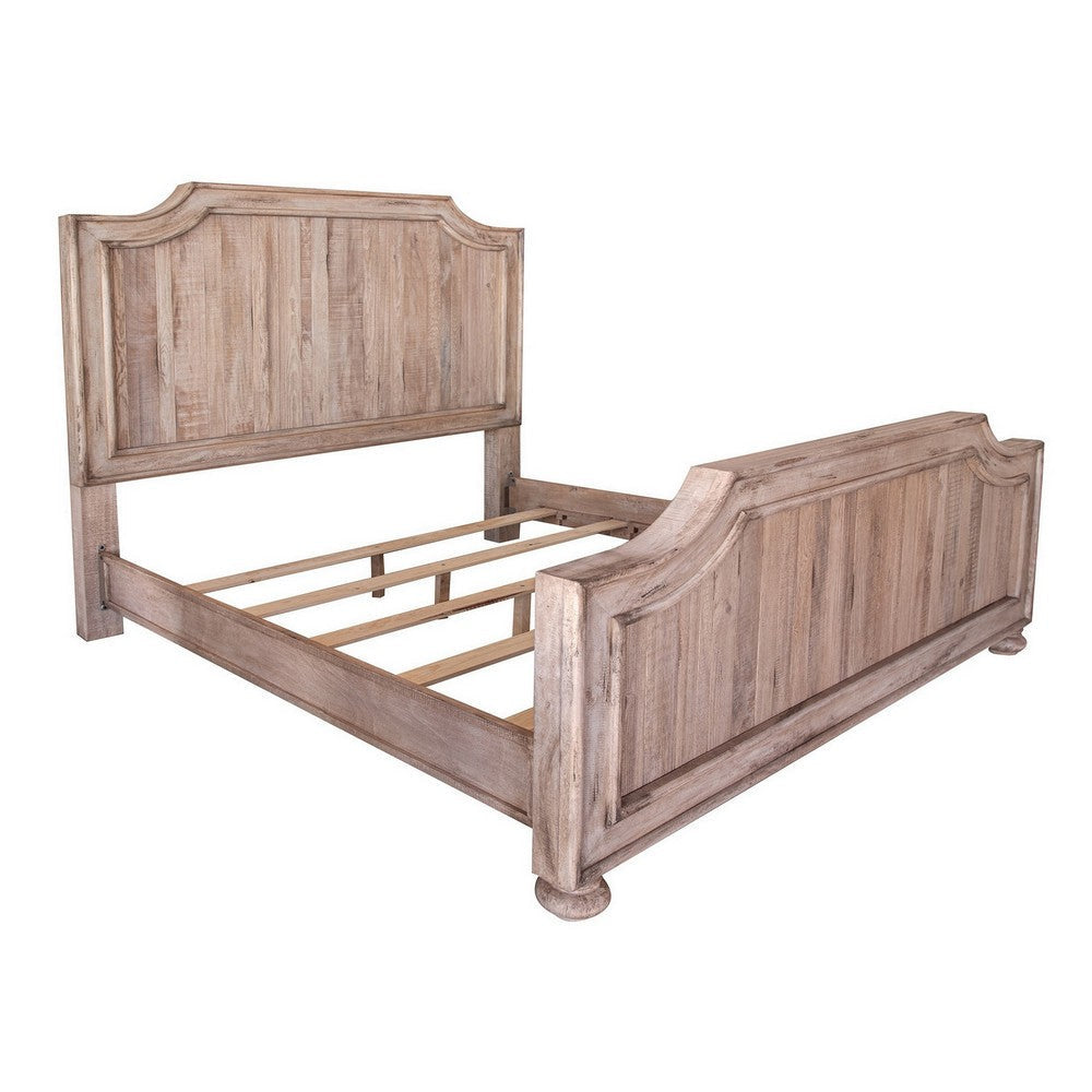 Genie King Size Bed, Curved Style Headboard and Footboard, Brown Mango Wood By Casagear Home