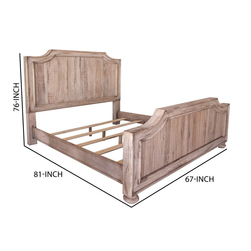 Genie Queen Size Bed Curved Headboard and Footboard Brown Mango Wood By Casagear Home BM307476