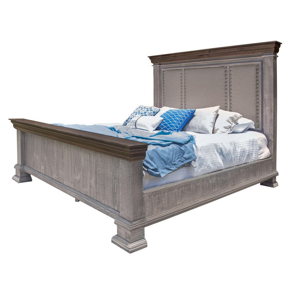 Zen King Size Bed Crown Molded Trim Details Weathered Gray Finish By Casagear Home BM307486