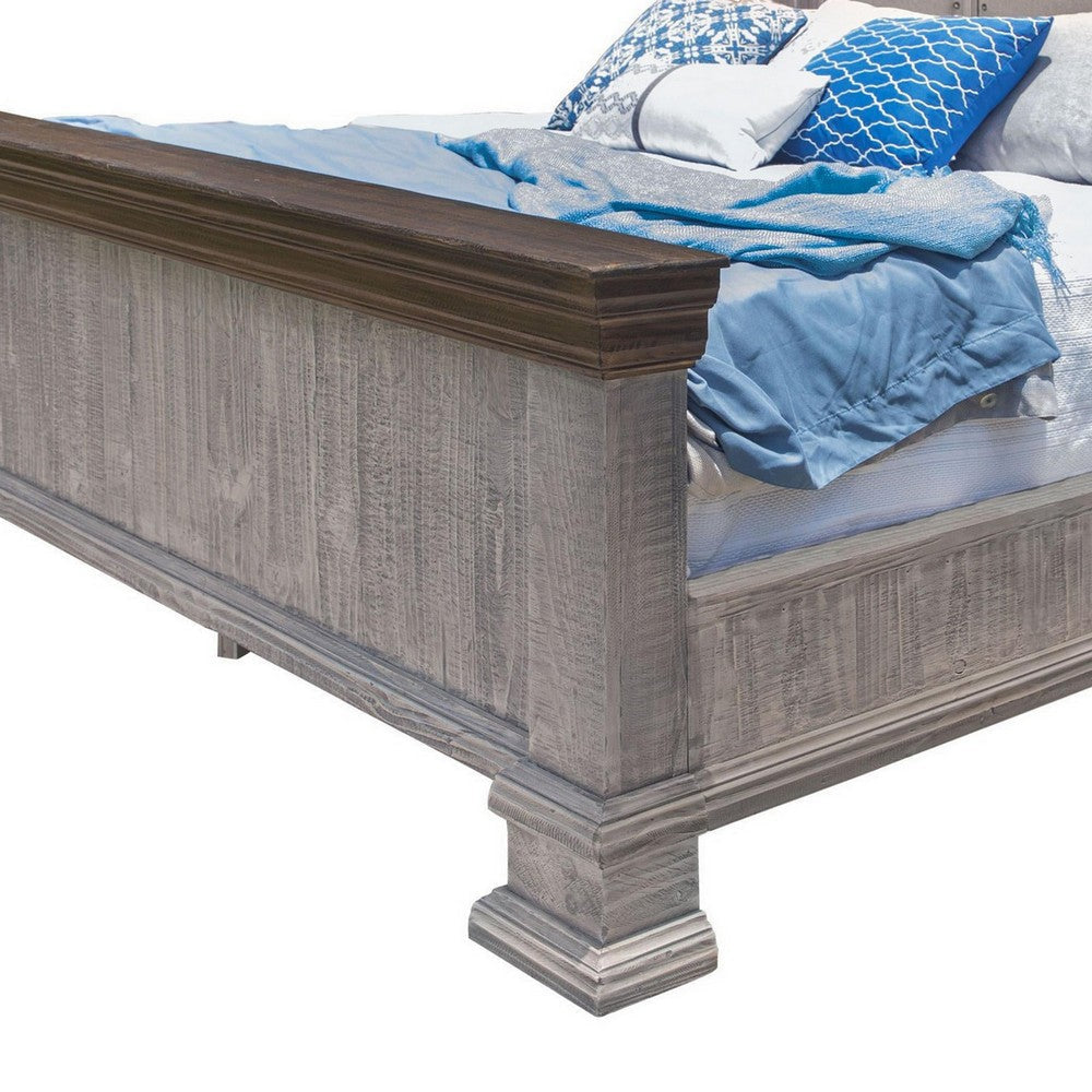 Zen Queen Size Bed Crown Molded Trim Details Weathered Gray Finish By Casagear Home BM307487