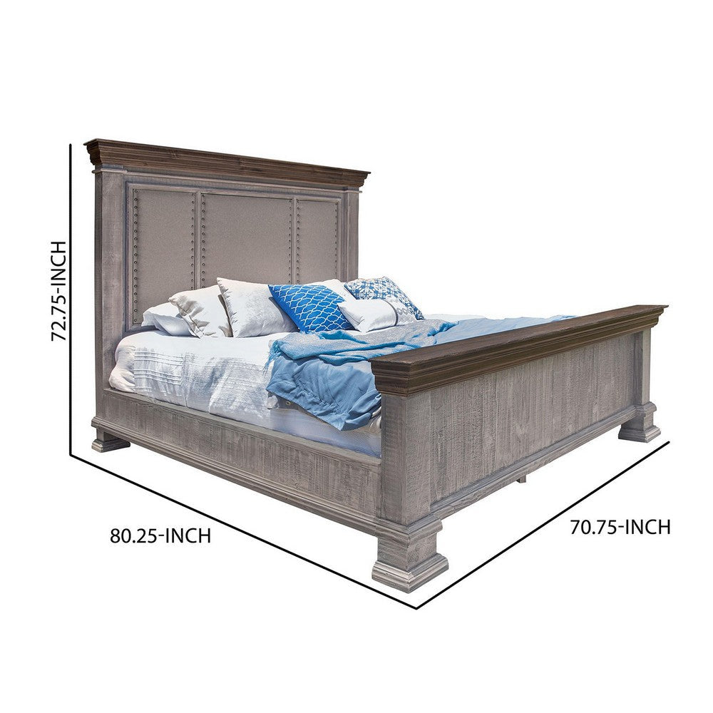 Zen Queen Size Bed Crown Molded Trim Details Weathered Gray Finish By Casagear Home BM307487