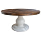 Ive 59 Inch Dining Table, Pedestal Base, Round Top, Classic White and Brown By Casagear Home