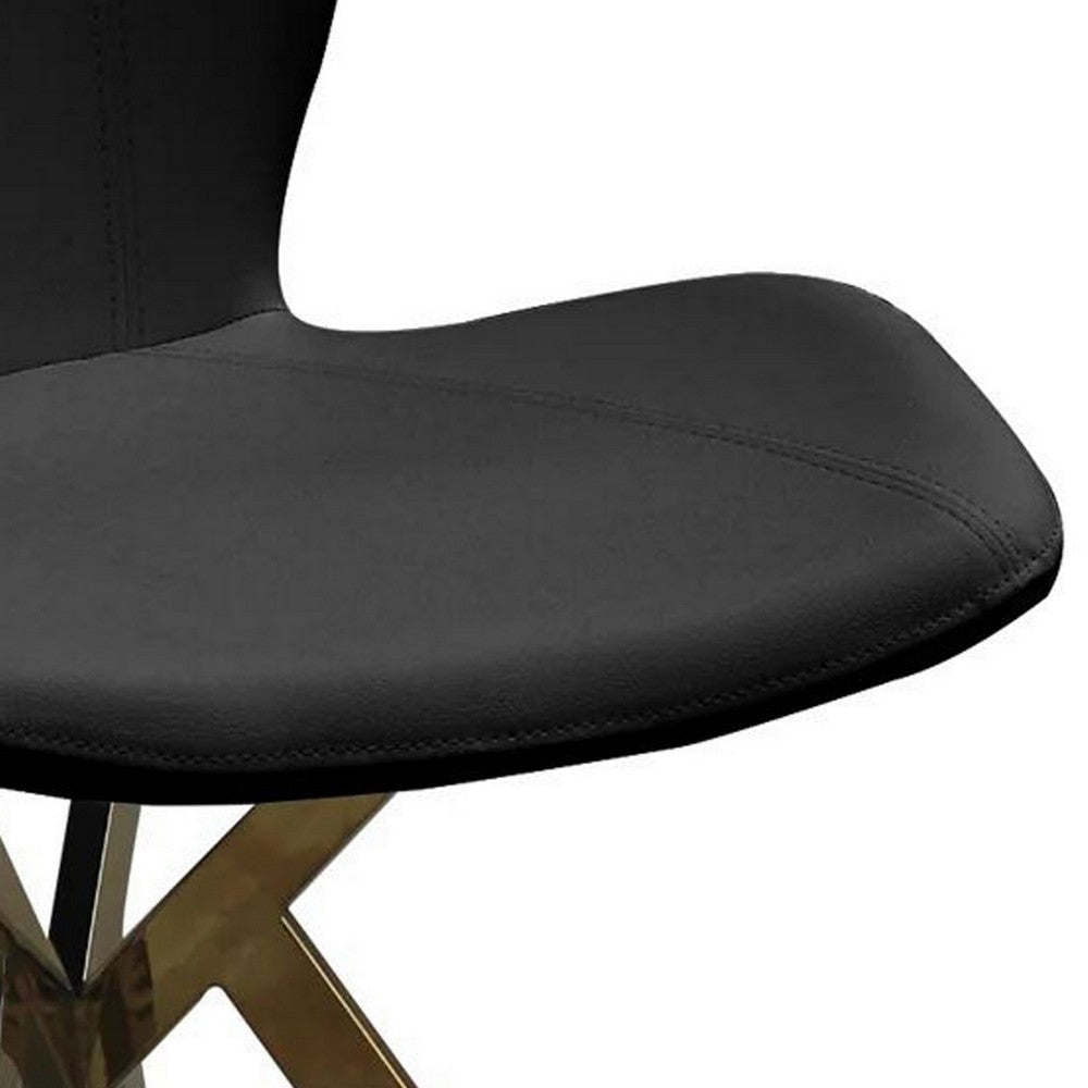 Anne 20 Inch Dining Chair Set of 4 Vegan Faux Leather Gold Legs Black By Casagear Home BM307506