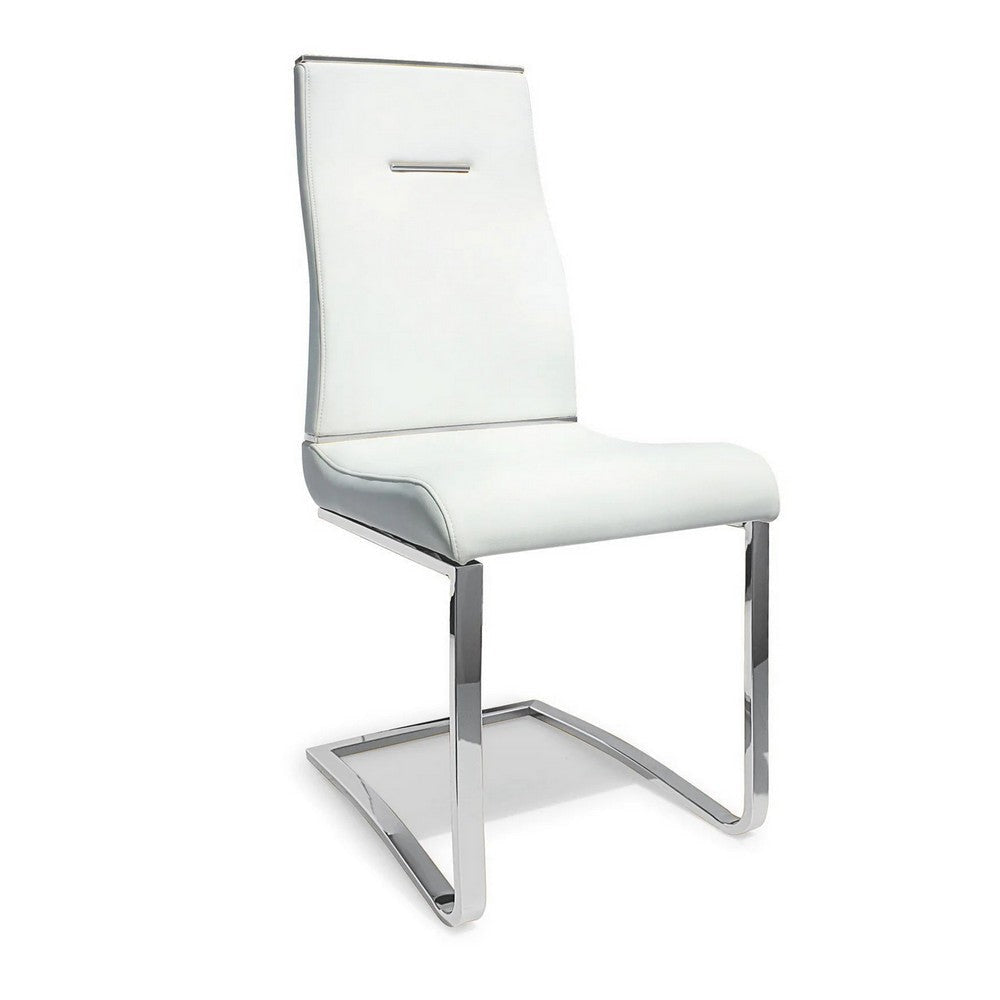 Jon 22 Inch Dining Chair Set of 2 Cantilever Steel Vegan Leather White By Casagear Home BM307507