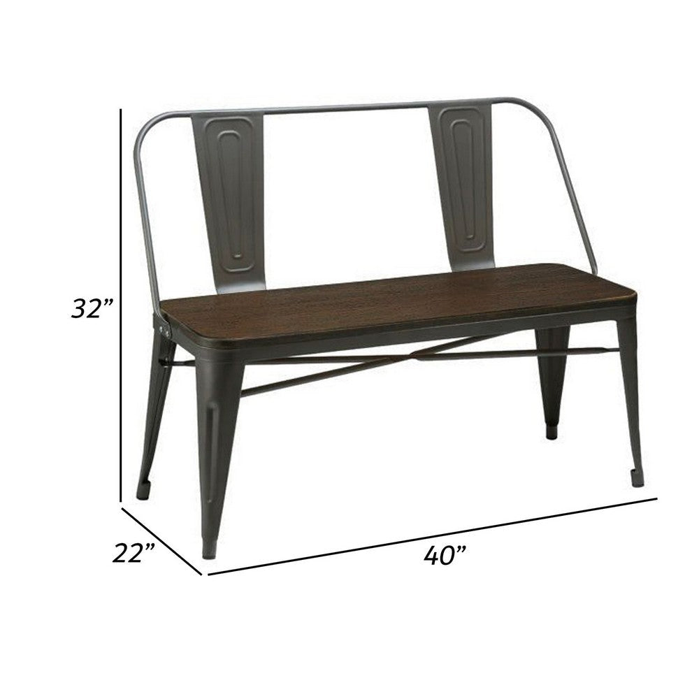 Gina 40 Inch Bench Smooth Wood Seating Strong Metal Frame Dark Gray By Casagear Home BM307518