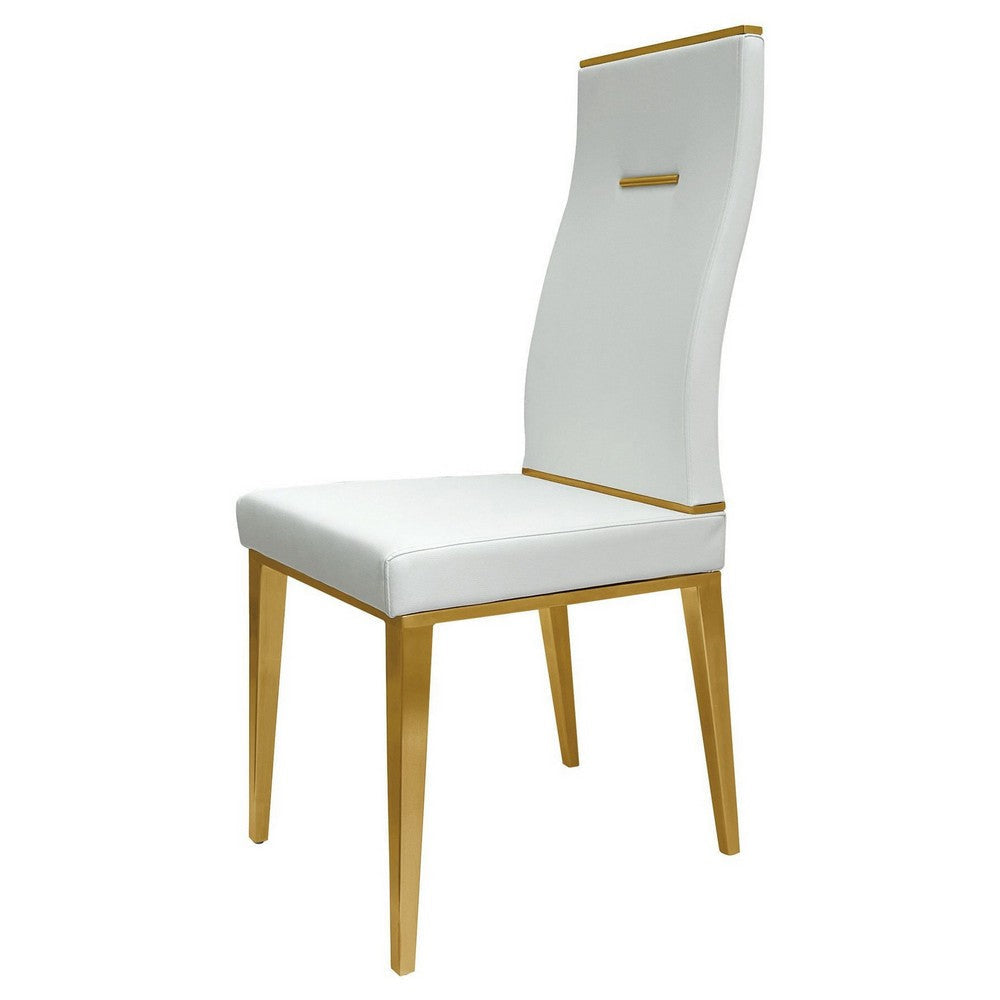 20 Inch Dining Chair Set of 4 Gold Metal Base Vegan Leather White By Casagear Home BM307524