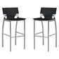 Suze 30 Inch Metal Bar Chair, Set of 2, Chrome Base, Black Vegan Leather By Casagear Home