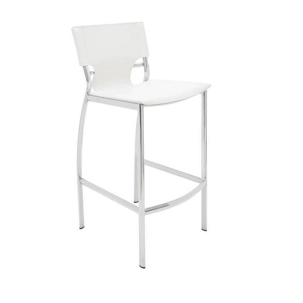 Suze 30 Inch Metal Bar Chair Set of 2 Chrome Base White Vegan Leather By Casagear Home BM307532