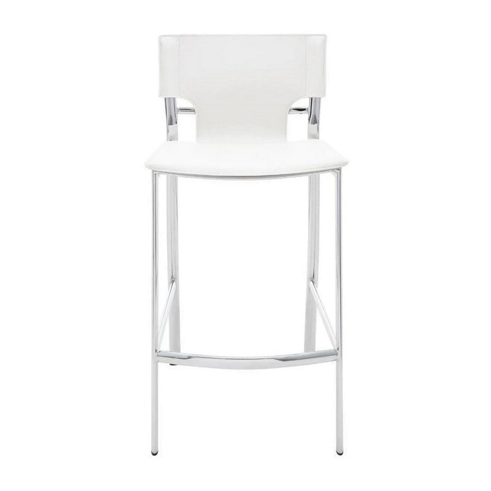 Suze 30 Inch Metal Bar Chair Set of 2 Chrome Base White Vegan Leather By Casagear Home BM307532