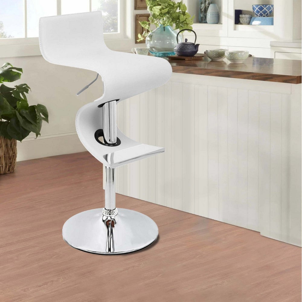 Cruze 22-30 Inch Adjustable Swivel Counter Height Stool Wave Curves White By Casagear Home BM307537